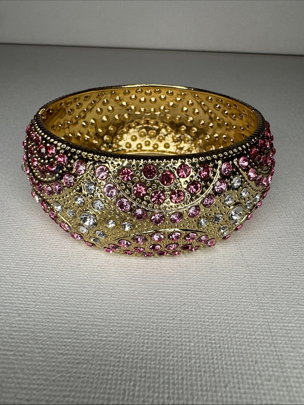 Vintage Style Rhinestone Hinged Bangle Bracelet